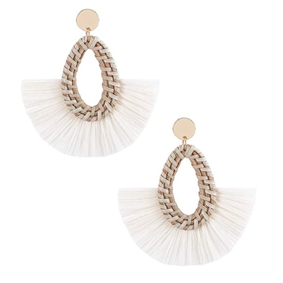Boutique Jewelry - Natural Rattan Tassel Hoop Earrings